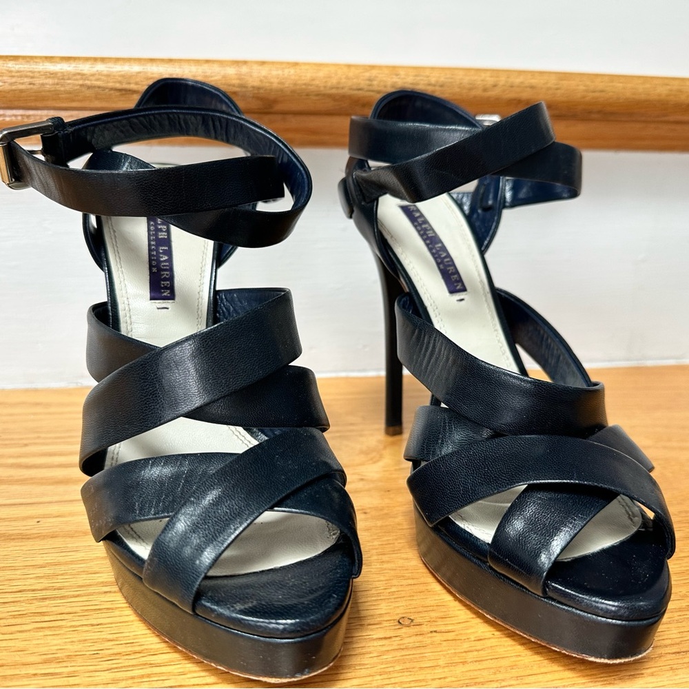 Ralph Lauren Collection Leather Sandals high heel Size  39 black